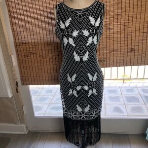 Beaded Black and White Flapper Dress